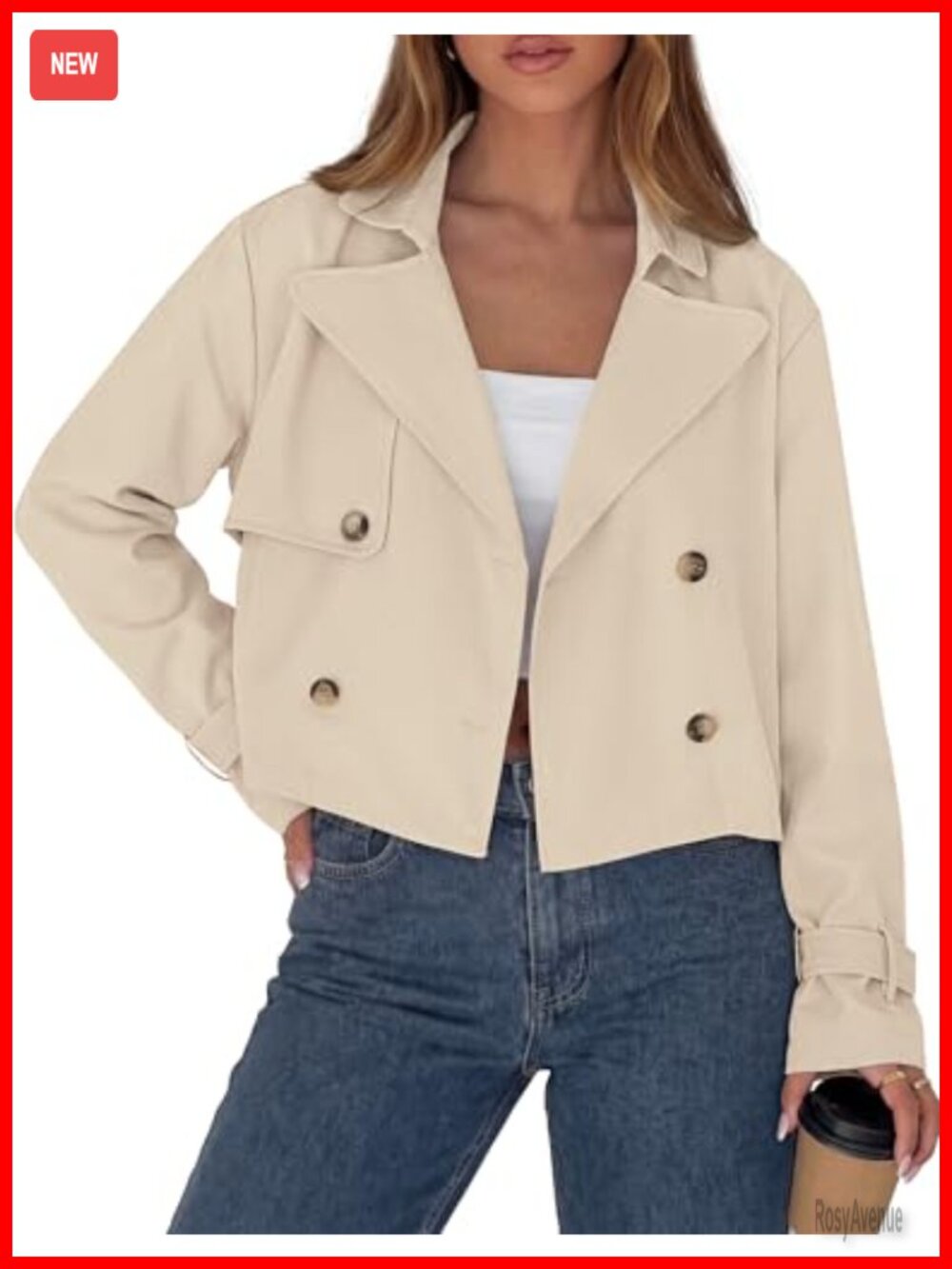 Cropped Trench Coat Womens Double Breasted Lightweight Short Jacket